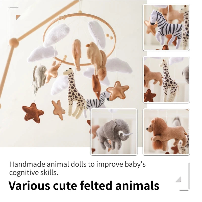 Wooden Mobile Bed Bell Crib Bracket Animal Kingdom Soft Felt Bed Bell Newborn Music Box Hanging Toy Baby Toys S for 0 12 Months