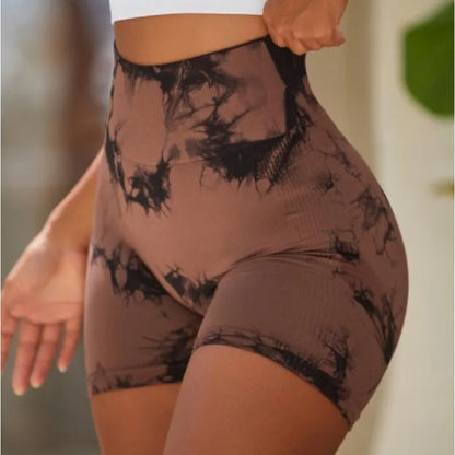 Multicolour Tie Dye Women’s Quick Drying Yoga Shorts Tight Fitting Sports Shorts for Women Peach Hip Compression Shorts Fitness