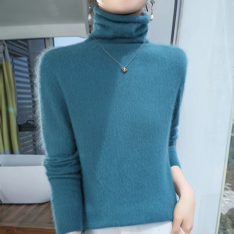 Autumn And Winter New 100% Pure Mink Cashmere Sweater Women's Pile Collar Pullover Slim Sweater Knitted Bottoming Shirt