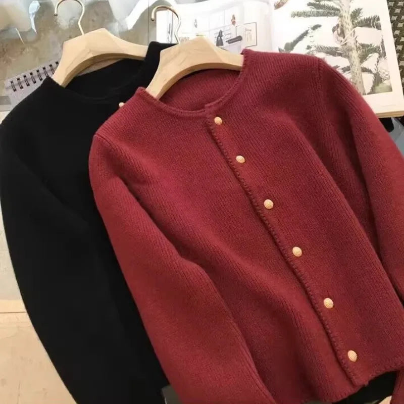 2024 Crew neck 100 pure cashmere cardigan small fragrant coat women's spring and autumn loose wool knit sweater