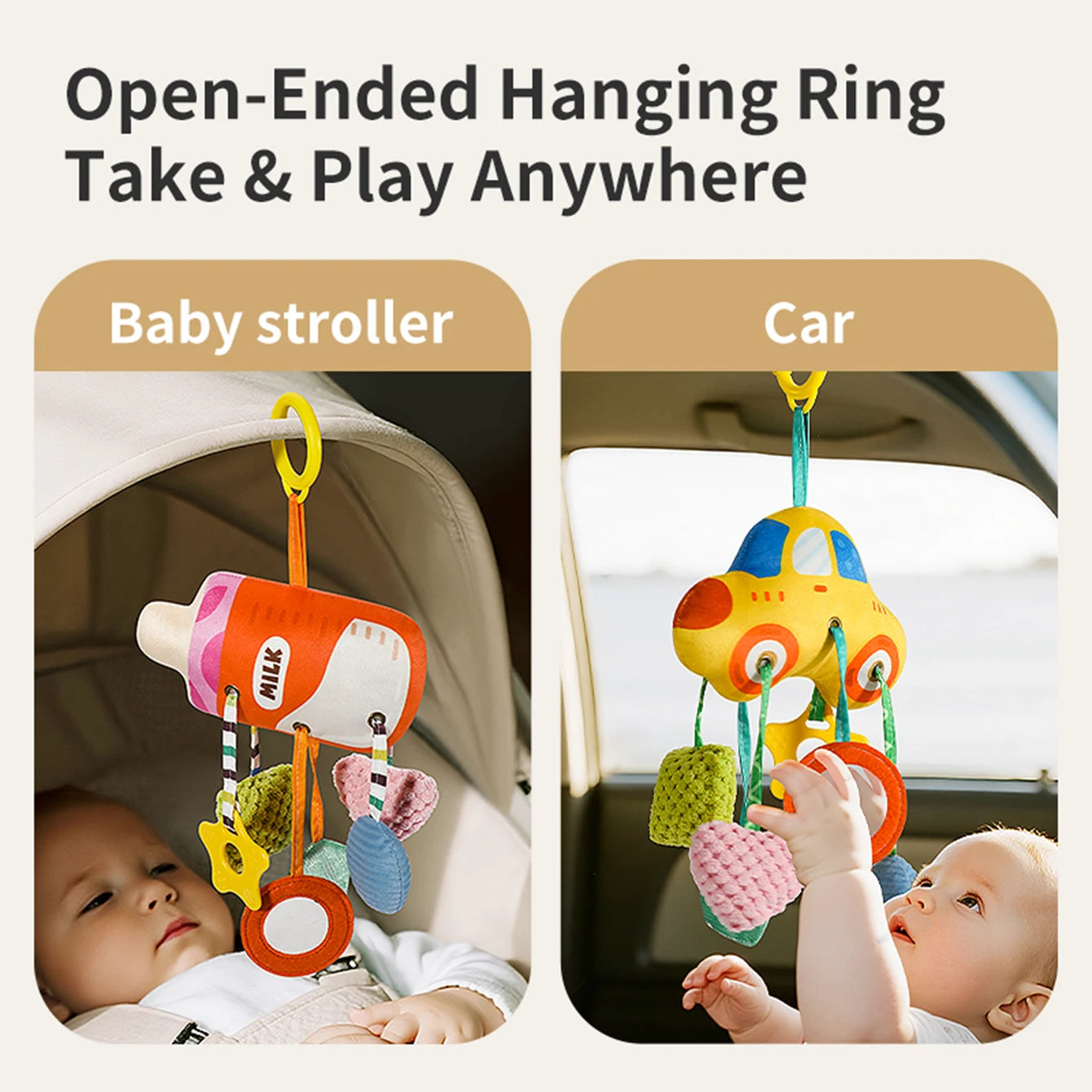 Baby car suction toy bottle, baby Lala toy pendant, newborn drawstring rattle, car seat hanging ornament, soothing accessory