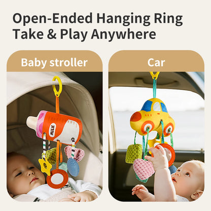 Baby car suction toy bottle, baby Lala toy pendant, newborn drawstring rattle, car seat hanging ornament, soothing accessory