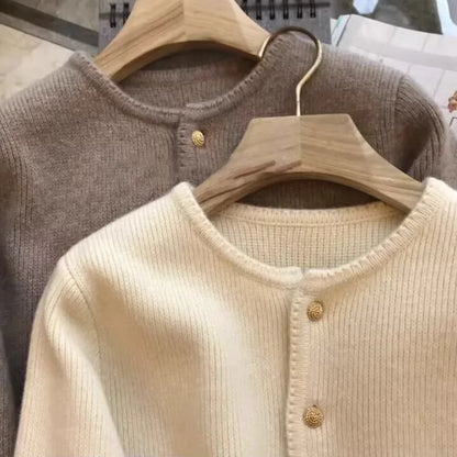2024 Crew neck 100 pure cashmere cardigan small fragrant coat women's spring and autumn loose wool knit sweater