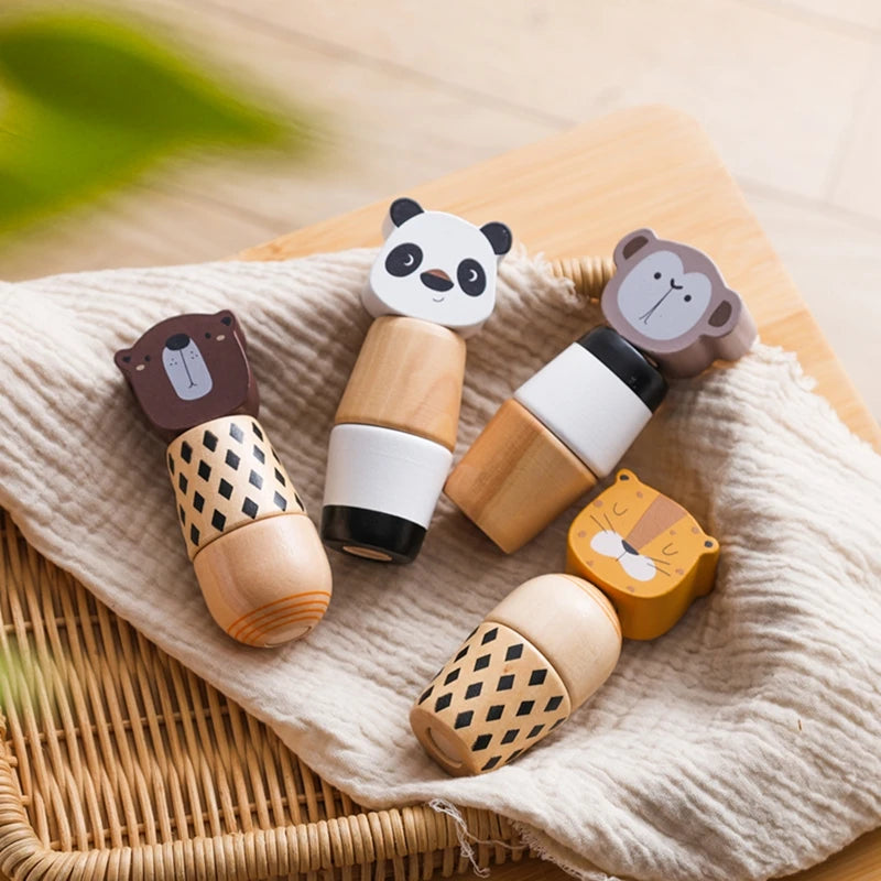 Baby Wooden Montessori Toy Develop Kid Hand-on Ability Toy Hand Bell Toy Children Animal Puzzle Classic Educational Toy Kid Gift