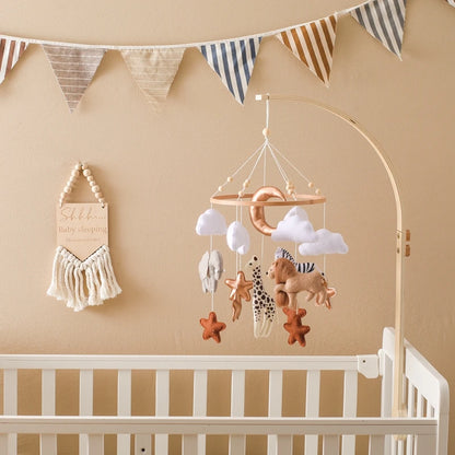 Wooden Mobile Bed Bell Crib Bracket Animal Kingdom Soft Felt Bed Bell Newborn Music Box Hanging Toy Baby Toys S for 0 12 Months