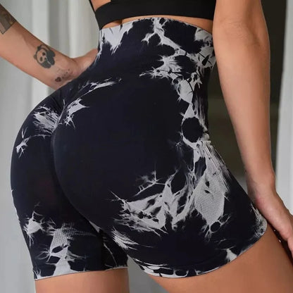 Multicolour Tie Dye Women’s Quick Drying Yoga Shorts Tight Fitting Sports Shorts for Women Peach Hip Compression Shorts Fitness