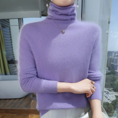 Autumn And Winter New 100% Pure Mink Cashmere Sweater Women's Pile Collar Pullover Slim Sweater Knitted Bottoming Shirt