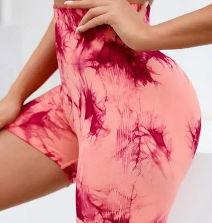 Multicolour Tie Dye Women’s Quick Drying Yoga Shorts Tight Fitting Sports Shorts for Women Peach Hip Compression Shorts Fitness