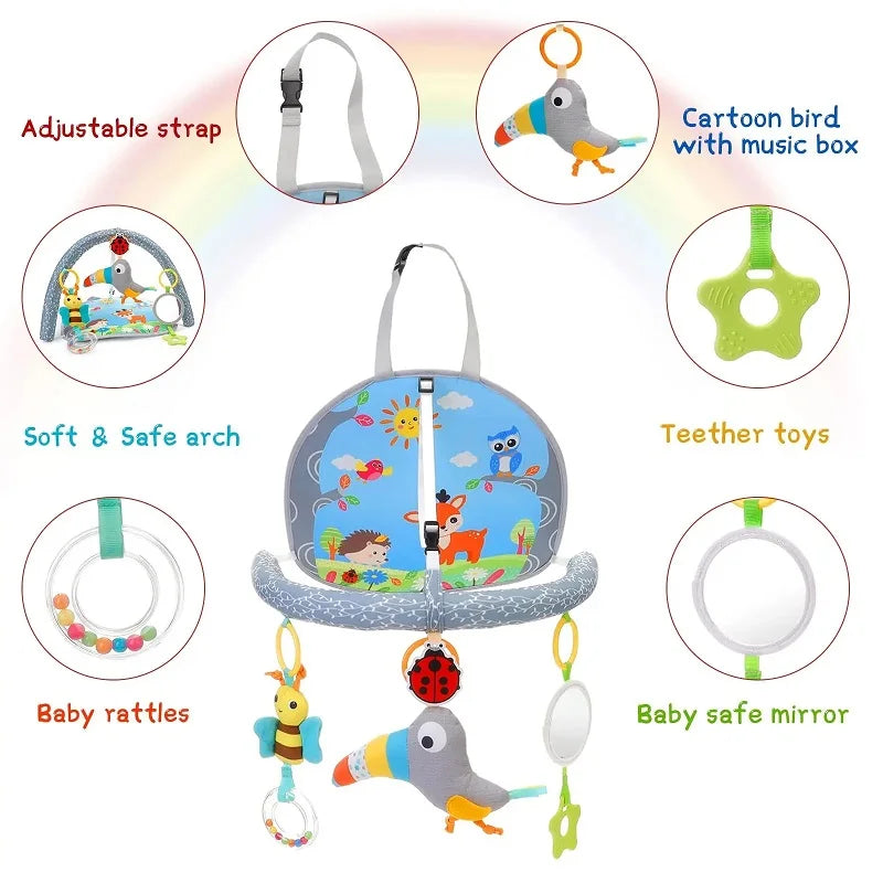 Baby Car Seat Toys for Babies 0 12 Months Kick Play Activity Center Spiral Plush Hanging Toys for Car Seat Stroller Crib Rattle