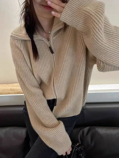 New 2025 high-end autumn and winter knitted women's lapel cashmere wool sweater casual short women's cardigan 100% wool sweater