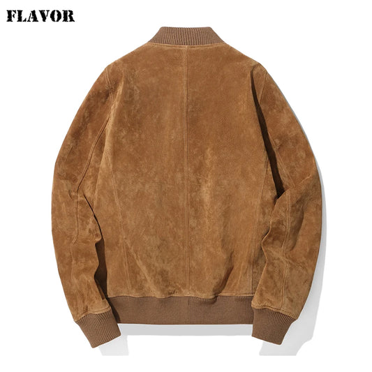 FLAVOR Men Vintage Leather Baseball Jacket Bomber Varsity Jacket Streetwear