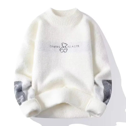 2022 Autumn Winter Men's Sweater Korean Fashion Men Clothing English Elements Sweater Men Casual Pullover O-Neck Sweaters Men