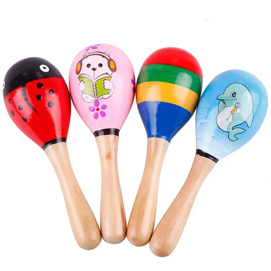 Baby Wooden Sand Hammer Maracas Cute Mini Rattle Shaker Musical Instruments for Baby Shower Party Favors (Kids Gift)