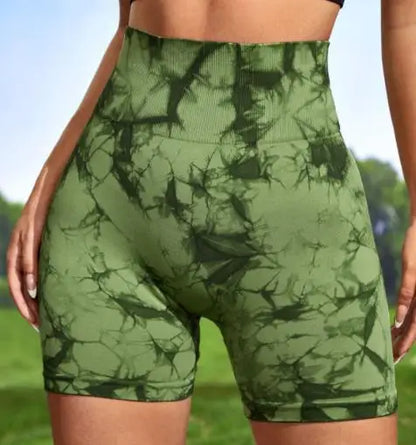 Multicolour Tie Dye Women’s Quick Drying Yoga Shorts Tight Fitting Sports Shorts for Women Peach Hip Compression Shorts Fitness