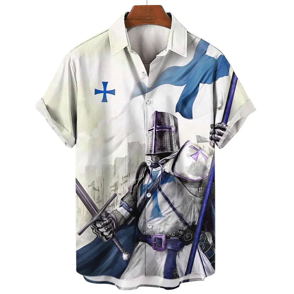 Crusader Knight Printed Short Sleeve Shirt Fashionable And Handsome 3D Printed Men's Casual Large Size Shirt 2023
