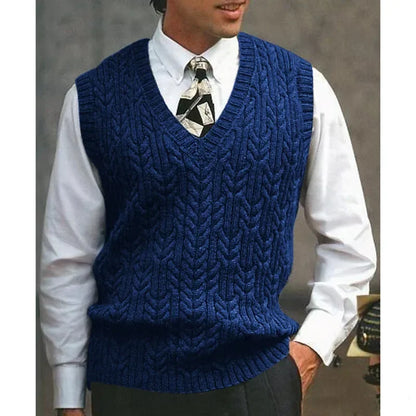2026 Men's Autumn Winter Warm Casual Knitted Sweater Vest  Sleeveless V Neck Fleece Western Sweaters for Men Sueter Para Hombre
