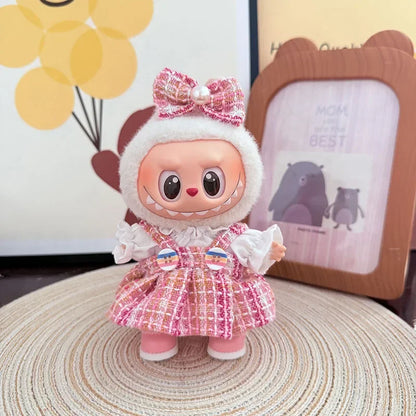 For 15/17cm Labubu Clothes Bow Dress Set Labubu Dolls Clothing Love patterned skirt Outfit Decoration replacement Accessories