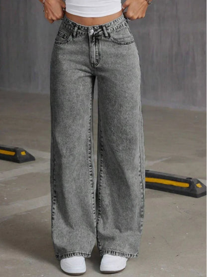 HOUZHOU Women's Loose Fit Distressed Straight Leg Jeans Blue Sweet Bow Embroidery Denim Trousers Casual Baggy Jeans with Pockets