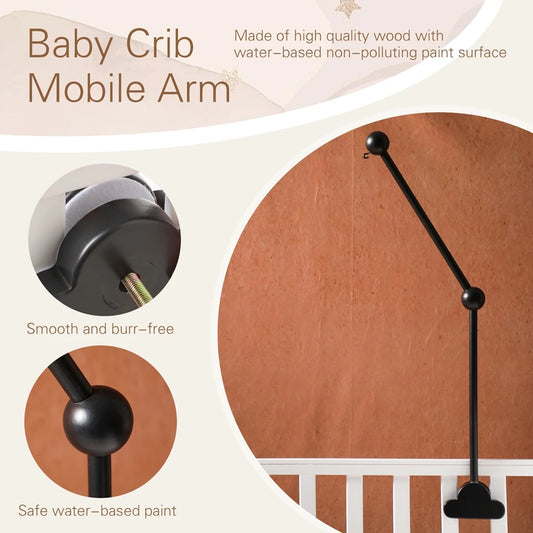 Wooden Crib Bell Cartoon Cloud Support Bracket Baby Crib Mobile Bell Portable Baby Soothing Toy 0 - 12 Months Mobile Music Toys