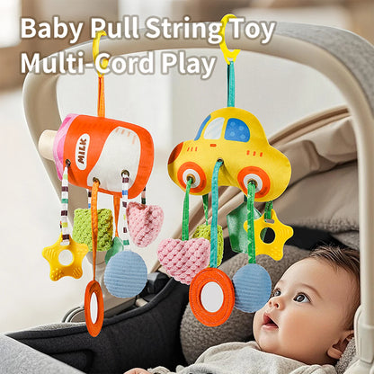Baby car suction toy bottle, baby Lala toy pendant, newborn drawstring rattle, car seat hanging ornament, soothing accessory