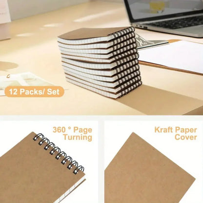 6/12 pocket notebooks, spiral-bound notepads, office-style mini notebooks, lined paper memos for home, university, or school use