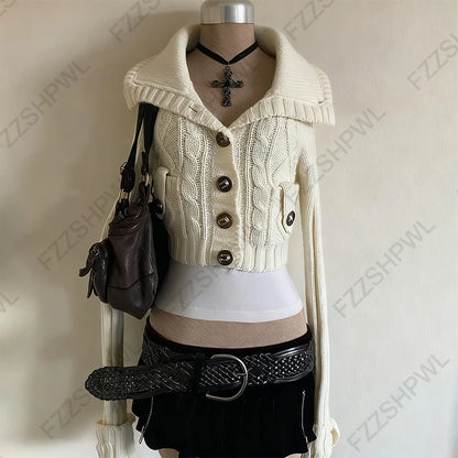2025 Autumn Winter Long-Sleeve Fashion Women's Cardigan Sweater Knitted Coat Short Casual Single Breasted Korean Slim Female Top