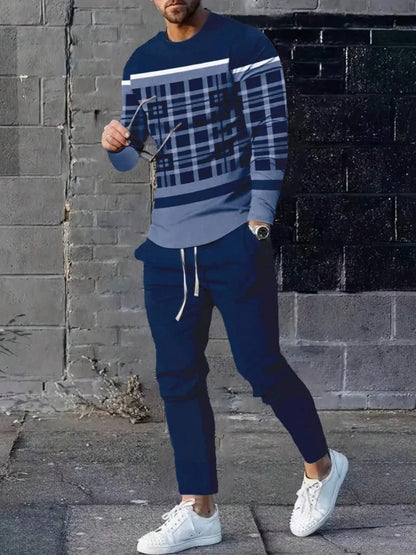 Urban Street Fashion Trend Men's Long Sleeve Round Neck Set 2pcs Daily Casual Men's Round Neck Top Outdoor Casual Loose Long Sty
