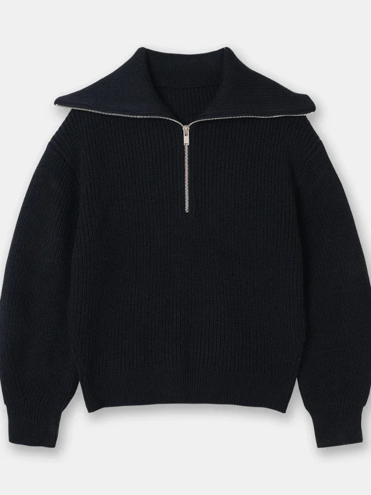 Women's Turtleneck Loose Lapel Striped Knitwear Women Pulovers New Simplicity Half Zipper Casual Fashion Women Sweaters 2025