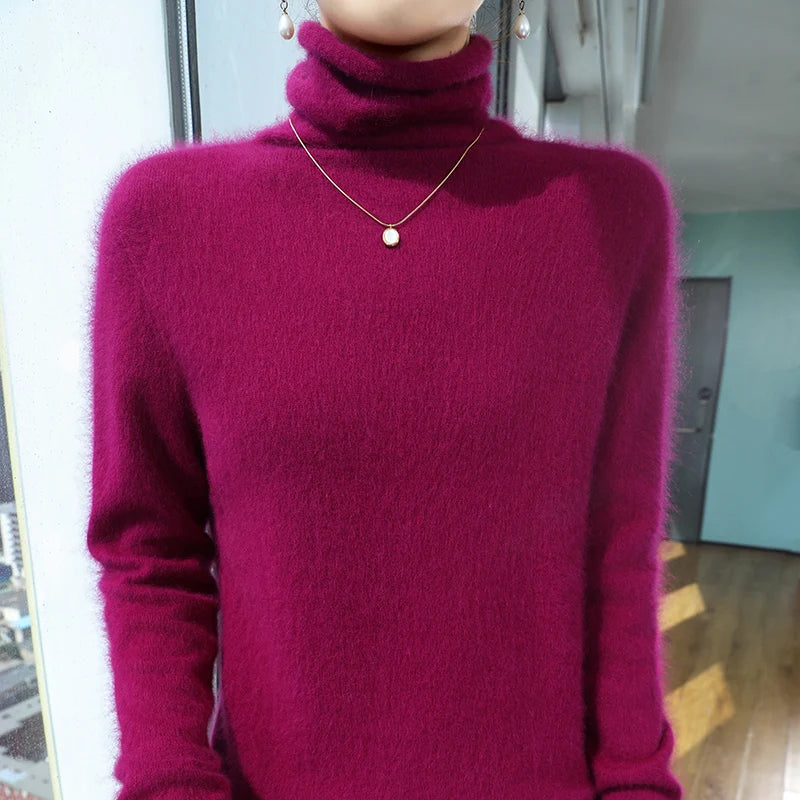 Autumn And Winter New 100% Pure Mink Cashmere Sweater Women's Pile Collar Pullover Slim Sweater Knitted Bottoming Shirt