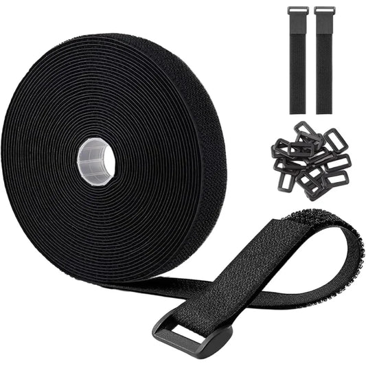 Hook and Loop Straps with 24pcs Buckles, Heavy Duty Nylon Reusable Cut-to-Length Molle Straps for Cable Organizer or Storage