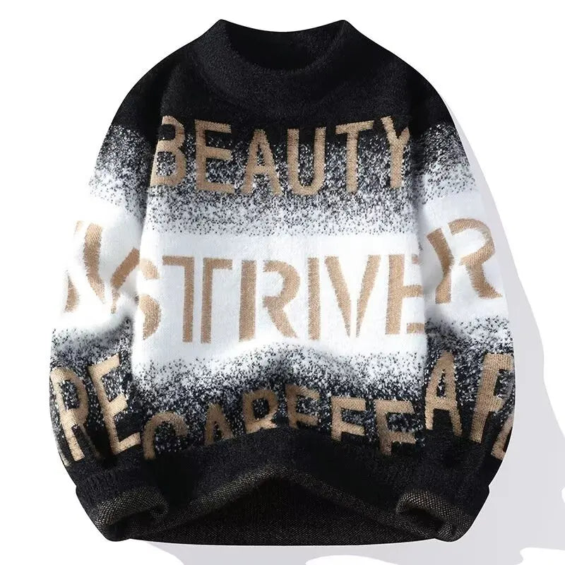 2022 Autumn Winter Men's Sweater Korean Fashion Men Clothing English Elements Sweater Men Casual Pullover O-Neck Sweaters Men