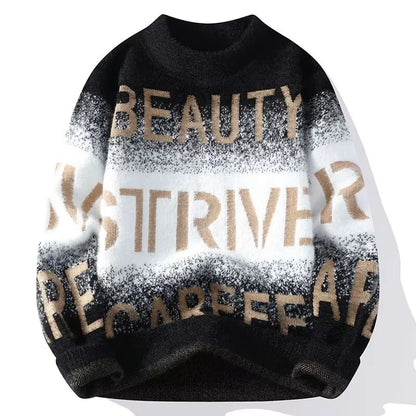 2022 Autumn Winter Men's Sweater Korean Fashion Men Clothing English Elements Sweater Men Casual Pullover O-Neck Sweaters Men