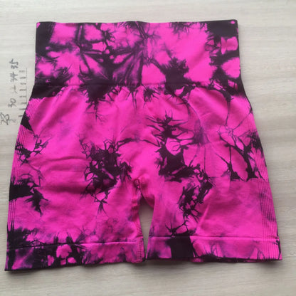 Multicolour Tie Dye Women’s Quick Drying Yoga Shorts Tight Fitting Sports Shorts for Women Peach Hip Compression Shorts Fitness