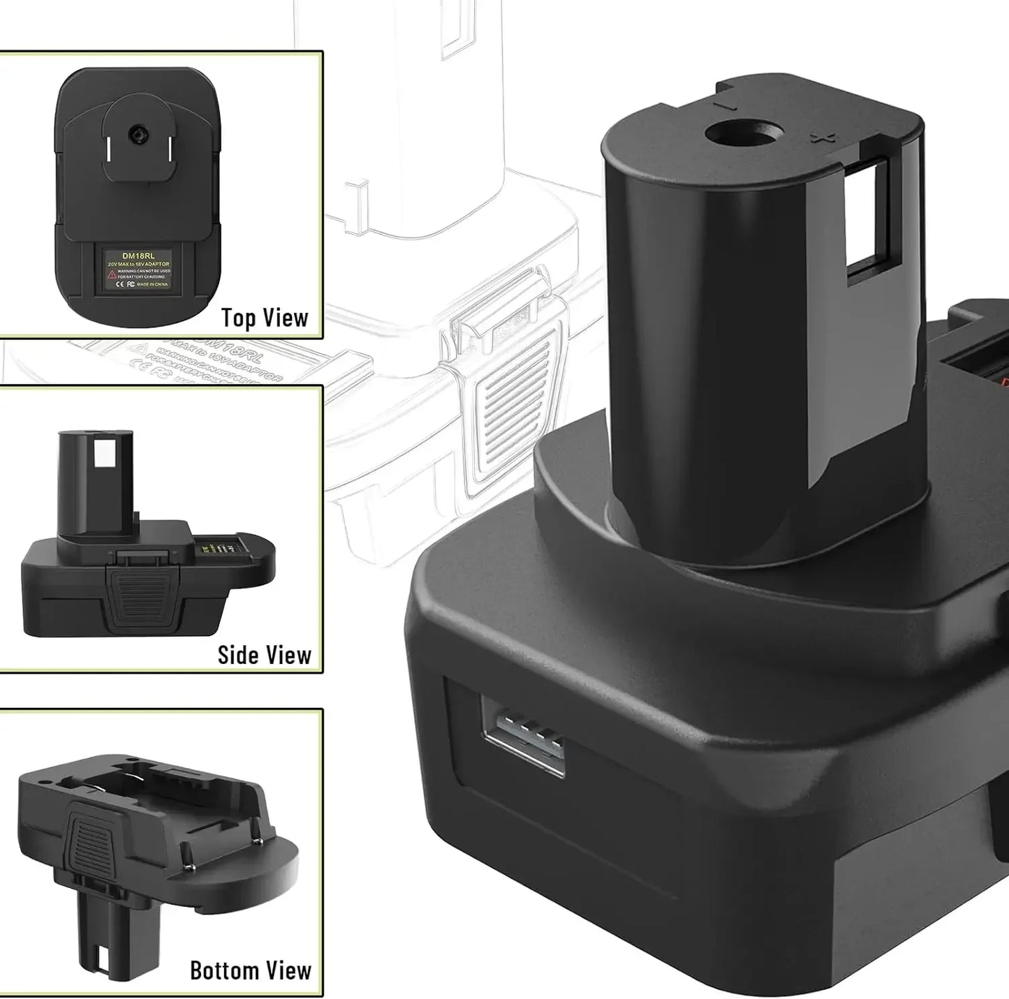 Battery Adapter Converter with USB For Dewalt 20V Li-ion for Milwaukee 18V Li-ion Battery to for Ryobi 18V Li-ion Battery tool