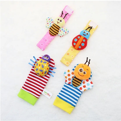 Baby Rattles Socks Toys 0 12 Months Newborn Infant Cartoon Plush Socks Wrist Strap Foot Finder and Wrist Rattles Toys for Babies