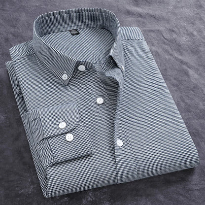 Classic Men's Dress Shirt Spring Long Sleeve 100% Pure Cotton Solid Color Oxford Striped Soft Business Regular Fit Social Blouse
