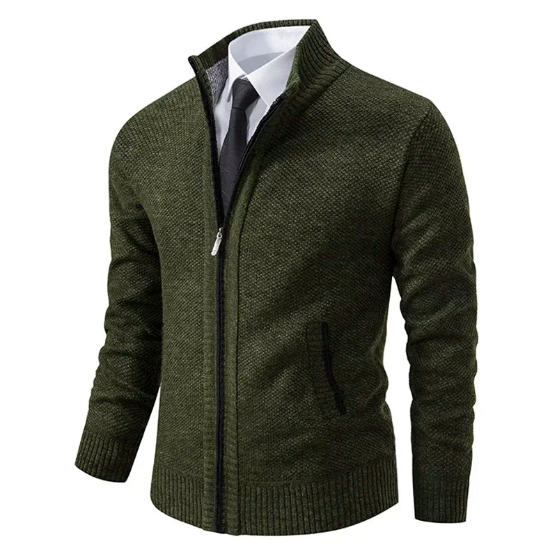 Autumn Winter Men's Casual Sweaters Solid Color Turtleneck Sweater Cardigan Fleece Zipper Cardigan Knit Jackets