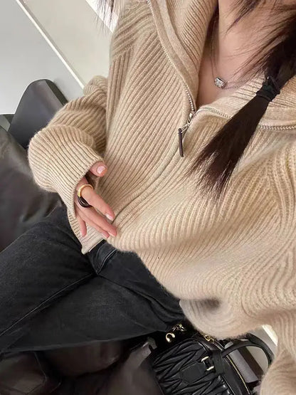 New 2025 high-end autumn and winter knitted women's lapel cashmere wool sweater casual short women's cardigan 100% wool sweater