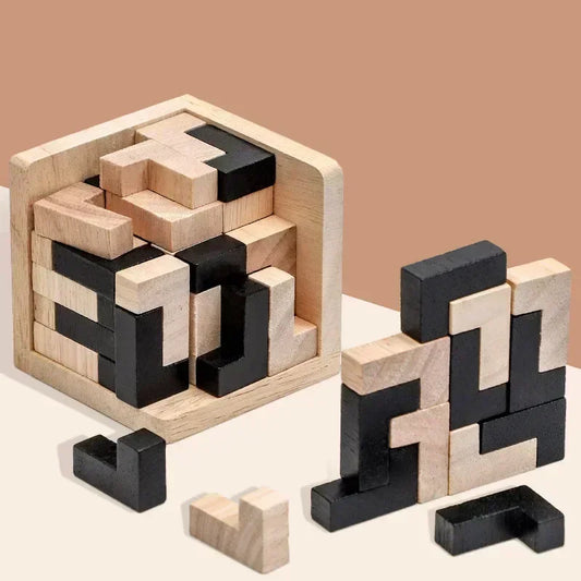 3D Cube Puzzle Luban Interlocking Creative Educational Wooden Toy Brain IQ Mind Early Learning Game Gift for Children Letter 54T