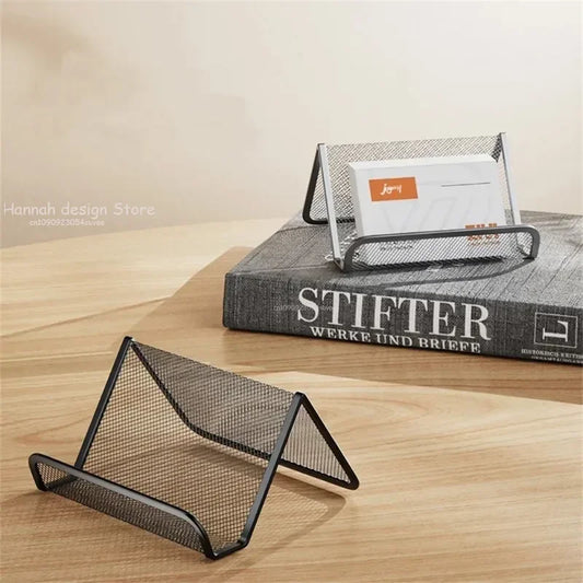 Metal Mesh Portable Business Name Card Holder Display Stand Rack Desktop Table Organizer Home Desk Storage Stand