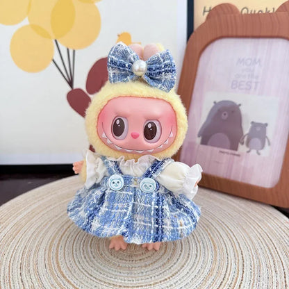 For 15/17cm Labubu Clothes Bow Dress Set Labubu Dolls Clothing Love patterned skirt Outfit Decoration replacement Accessories