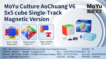 [Picube] MoYu AoChuang V6 5x5x5 Cubo Magnetic Magic AoChuang Puzzle Cube 5x5 Magico WRM Cube 5x5x5 Speed Cube