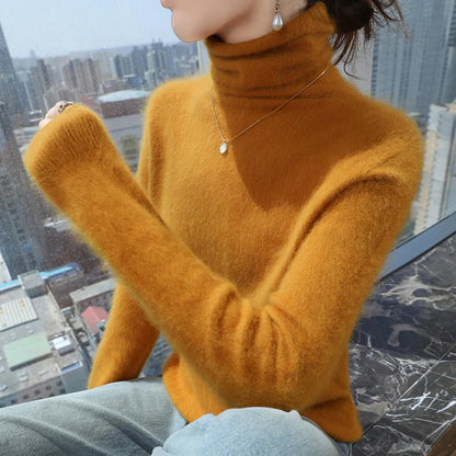 Autumn And Winter New 100% Pure Mink Cashmere Sweater Women's Pile Collar Pullover Slim Sweater Knitted Bottoming Shirt