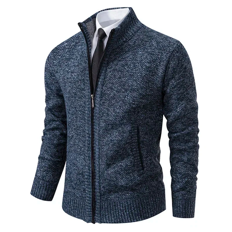 Autumn Winter Men's Casual Sweaters Solid Color Turtleneck Sweater Cardigan Fleece Zipper Cardigan Knit Jackets