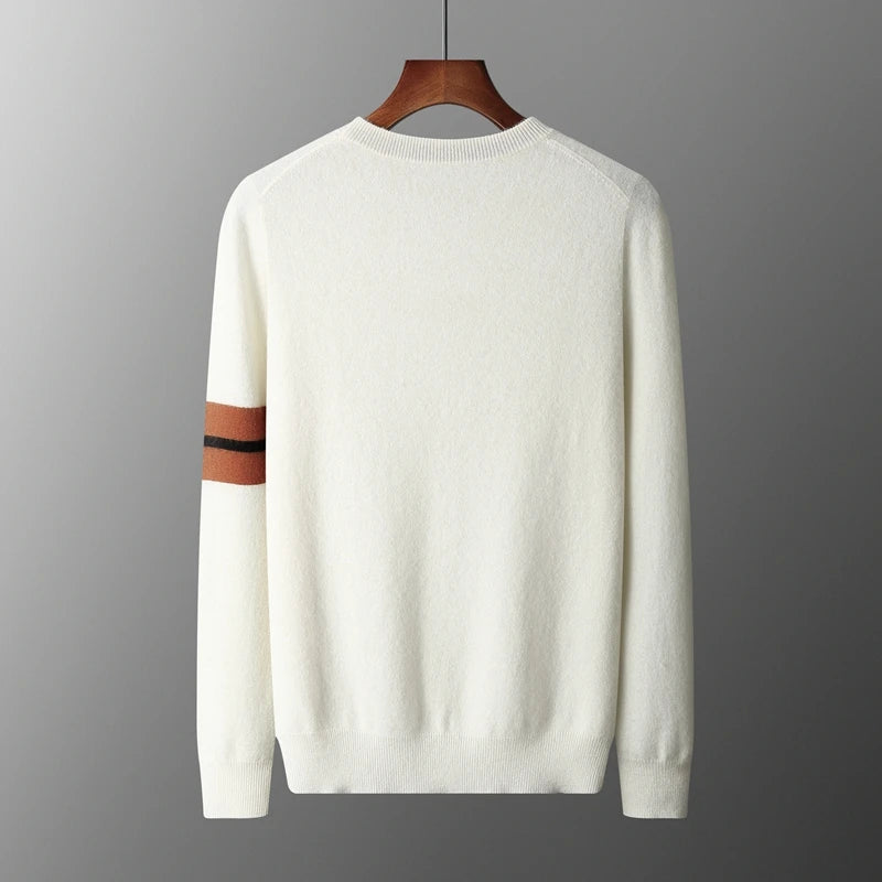 Autumn Winter Men's O-Neck Pullover Sweater 100% Cashmere Simple Basic Knitwear Cashmere Solid Color Clothing Casual Warm Tops