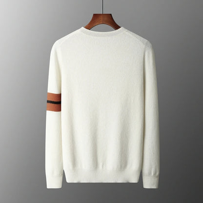Autumn Winter Men's O-Neck Pullover Sweater 100% Cashmere Simple Basic Knitwear Cashmere Solid Color Clothing Casual Warm Tops