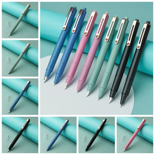 Retractable Press Type Fountain Pen Color Pen Body Notched Ink Pen Calligraphy Practice Exchangeable Ink Cartridge Writing Pen