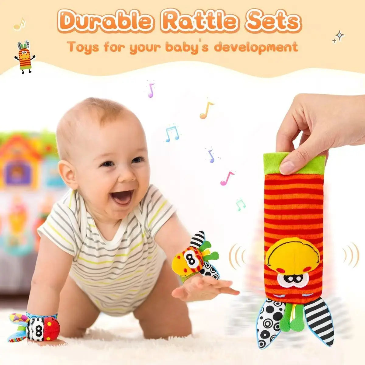 Baby Rattles Socks Toys 0 12 Months Newborn Infant Cartoon Plush Socks Wrist Strap Foot Finder and Wrist Rattles Toys for Babies