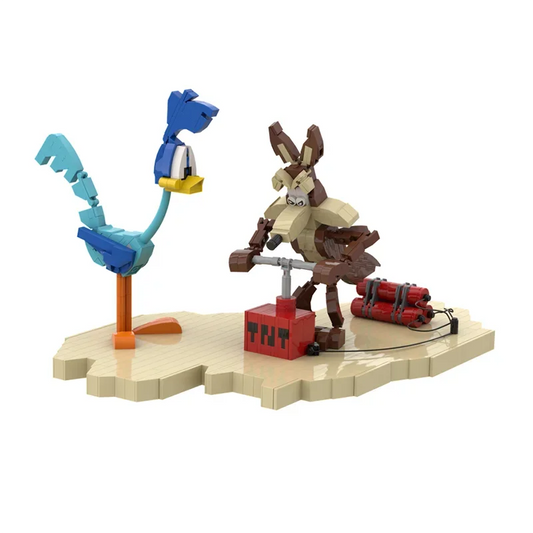 630PCS cartoon Movie MOC Roadrunner and Coyote scene model DIY creative ideas Christmas Child Toy Assembly Puzzle birthday Gift