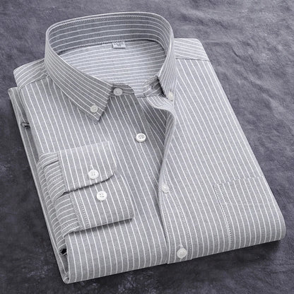 Classic Men's Dress Shirt Spring Long Sleeve 100% Pure Cotton Solid Color Oxford Striped Soft Business Regular Fit Social Blouse